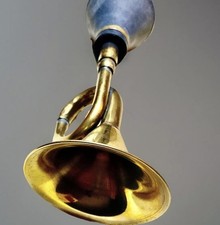 Messinghorn mit Gummiball, Oldtimerhupe Fanhupe Tröte Messing Nostalgie L. 20cm