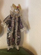 Harlekin Puppe Porzelanpuppe, lila Köstüm, gebraucht