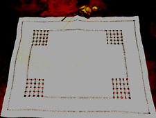 Edler Läufer  46 x 36cm Leinen 4 Hardanger Karos Hohlsaum wertvolle Handarbeit