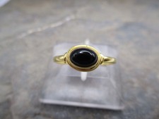 Damen Ring 925 Sterlingsilber vergoldet Onyx schwarz quer oval Rg 62/22 M