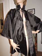 Taft Kittel Sissy Frisierumhang vtg nylon Negligee XL schwarz