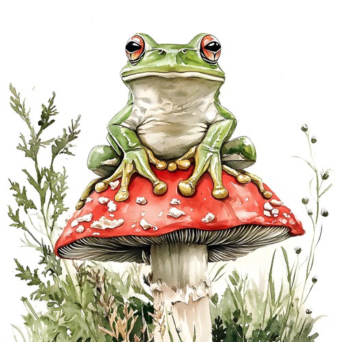Wandbild frosch fliegenpilz - wandbild,