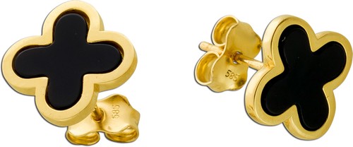 Onyx kleeblatt ohrstecker gold - onyx,
