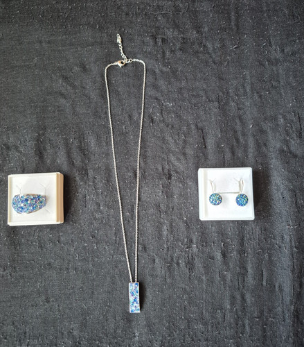 Schmuckset silber blau metall - silber-blau,