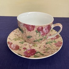 Jumbotasse mit Untertasse , Kaffeetasse, Teetasse, Alte Rosen Muster, englisch