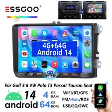 Autoradio Android 14 GPS Navi 4G+64G 2 DIN für VW GOLF 5 6 Passat Touran Tiguan