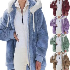 Frauen Teddyfell Winterjacke warm Plüsch Kapuzen Mantel Fleecejacke