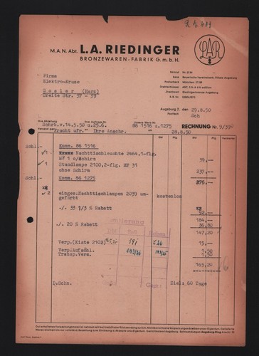 Augsburg rechnung 1950 man - augsburg,,