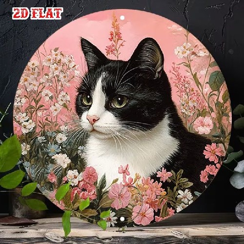 Blechschild rund katze schwarz - rund,