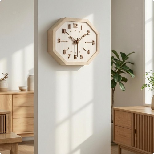 Achteckige wanduhr aus holz - aus,