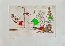 BORIS O. KLEIN - "FOOT-BALL" - ORIGINAL HANDKOLORIERTE RADIERUNG - SIGNIERT