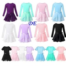 DE ranrann Ballettkleid Mädchen Langarm Ballett Trikot mit Chiffon Wickelrock