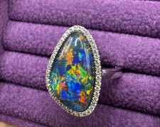 585er Weißgold Australien Triplet-Opal mit Diamanten Damenring 14 K Weißgold