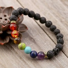 1er-2er SET Chakra Armband Regenbogen Hippie Lava Natur Beads Bunt Stein Yoga