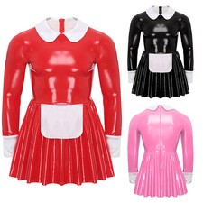 Herren Dienstmädchen Kostüm Sissy Lacklederkleid Cosplay Maid Optikleder Kleider