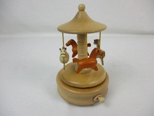 Aufdrehbares Karussell Spieldose Musikbox mit Pferden, Holz