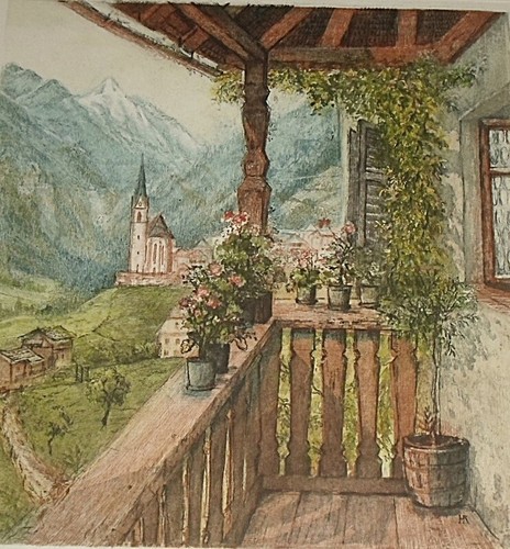 Radierung berg landschaft - radierung,