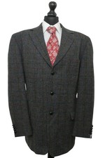 Harris Tweed Herren Sakko Jackett 56 grün oliv kariert 3-Knopf Lederknöpfe Wolle