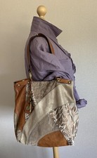 Neu! Traumhaft Schöne Fossil Leder Patchwork Tasche Bag Braun Natur Gold