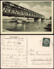 Ansichtskarte Karlsruhe Schaufelraddampfer Rheinbrücke Maxau 1939