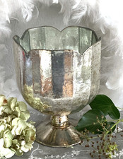 Großer Pokal Windlicht  Brocante Glas Bauernsilber , Silber Gold, Ø: 15 cm