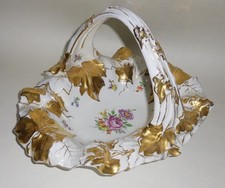 Großer Prunk-Porzellan-Korb vergoldet 34 cm von Schierholz Handmalerei Schale