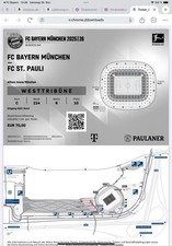 Ticket Sitzplatz Westtribüne Kategorie 2 Bayern München vs. FC St Pauli HEUTE