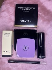 Chanel Puderpinsel einziehbarer Kabuki Pinsel + Lippenpinsel + lila Spiegel in Box 