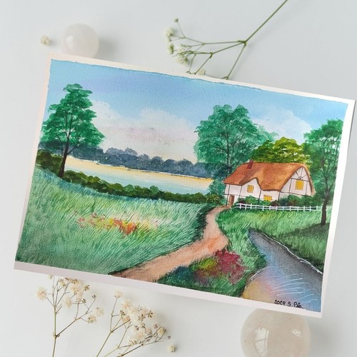 Landschaftsbild aquarell - landschaftsbild, in