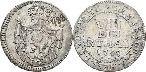 Hessen kassel taler 1748 - kassel, 1/8