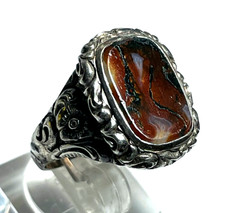 830 Silber Ring unisex Feuer Achat Einlage Tafel transparent 20er Jahre RG 57