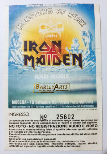 Iron maiden konzertkarte - maiden,