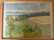 Melitta Blümel - Clarenbach , Aquarell , Hügellandschaft "