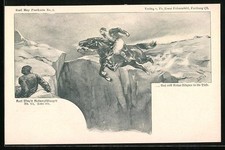Künstler-AK Karl May Postkarte No. 5, Roß und Reiter stürzen in die Tiefe 