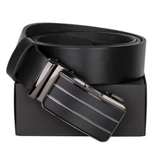 Herren Leder-Gürtel Automatik Echtleder schwarz 3,5cm breit für Hose Anzug Jeans