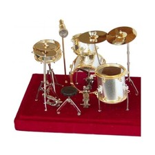 Puppenstube Miniatur Schlagzeug Körper matt Silber mit Gold-Rand Höhe ca. 10 c