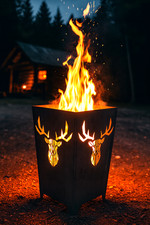 Feuerkorb Stahl Hirschkopf abstrakt geschweißt 75cm inkl. Aschewanne und Rost