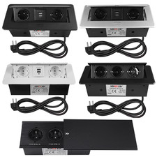 EINBAUSTECKDOSE TISCHSTECKDOSE KÜCHE WAND 2, 3-FACH 2XUSB VERSENKBAR VDE SCHWARZ