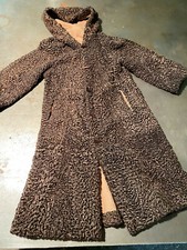 Boho Vintage 70s 80s Persianer Wendemantel mit Kapuze Wildledermantel Braun 40