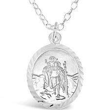 Oval Silber St Heiliger Christophorus Anhänger Halskette Mit 45.7cm Kette Box