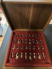 Manopoulos Schachspiel Schach Zink Figuren Marmor Schachbrett Holzkiste ! Top !