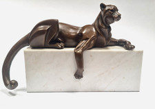 Bronze Skulptur Panther liegend Kuguar Cougar Marmorsockel Massiv