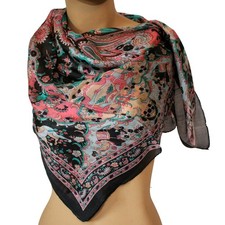 Halstuch 100% Seide 100x100cm Seidentuch Tuch Nickituch Bandana Schwarz Rosa 194