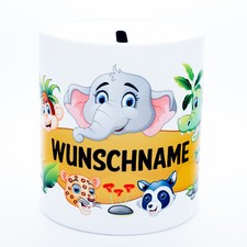 Tier Safari Spardose mit Namen Geschenk Jungen Mädchen Kinder Einschulung Zoo