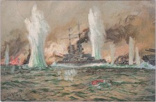 AK Postkarte Hans Bohrdt Schlachtschiff Grosser Kurfürst Gefecht 1917 Feldpost