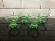 4er Set Vintage Grün Uranglas Sherbert Dessertschalen Royal Spitzenmuster