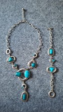 Halskette Collier + Armband Set Silberfarben Türkis keine Mängel