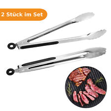 2 x Grillzange BBQ Zange Lebensmittelzange Edelstahl Grill Zubehör Set 34cm