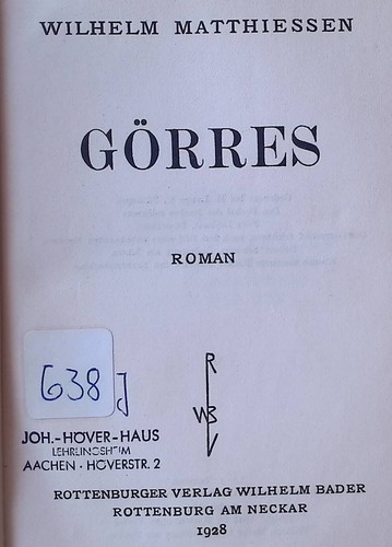 Görres matthießen wilhelm - matthießen,, wilhelm: