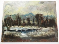 Ölgemälde original Frahm Hessler Franz Ölbild Gebirgsvorlandschaft v331